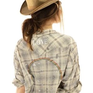 Handmade Embroidered “LOVE” Paint Splattered Shirt